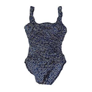 Coral Key Geometric Tribal Print One Piece Swimsuit Navy & Gold Sun Vintage Sexy